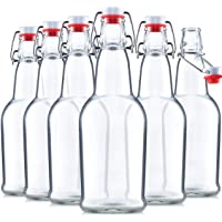 Glass Swing Top Beer Bottles - 16 Ounce (6 Pack) Grolsch Bottles, with Flip-top Airtight Lid, for Carbonated Drinks…