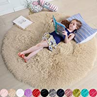 Beige Round Rug for Bedroom,Fluffy Circle Rug 4'X4' for Kids Room,Furry Carpet for Teen's Room,Shaggy Circular Rug for…