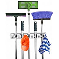 Home- It Mop and Broom Holder, 5 Position with 6 Hooks Garage Storage Holds up to 11 Tools, Storage Solutions for Broom…