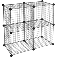 Amazon Basics 4-Cube Wire Grid Storage Shelves, 14" x 14" Stackable Cubes, Black