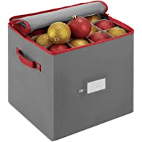 Christmas Ornament Storage Box with Dual Zipper Closure - Box Contributes Slots for 64 Holiday Ornaments 3-Inch, Xmas…