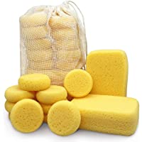 Premium Synthetic Horse Tack Sponges: 12pc Value Pack (10 Round 2.8" x1", 2 Large 6"x4"x2") with Cotton Bag, for Saddles…