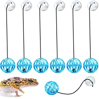 6 Pack Bearded Dragon Toy Bell Balls, Reptile Lizard Toy Balls with Suction Cups and Ropes for Bearded Dragon, Lizard…