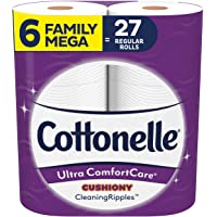 Cottonelle Ultra ComfortCare Toilet Paper with Cushiony CleaningRipples, 6 Family Mega Rolls, Soft Bath Tissue (6 Family…