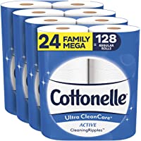 Cottonelle Ultra CleanCare Soft Toilet Paper with Active Cleaning Ripples, 24 Family Mega Rolls, Strong Bath Tissue (24…