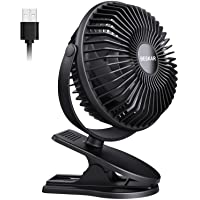BESKAR USB Powered Clip on Fan, 6 Inch Portable Fan with Cord, 3 Speeds Strong Airflow, Small Fan with Sturdy Clamp…