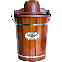 Nostalgia Electric Wood Bucket Maker with Easy-Carry Handle, Makes 6-Quarts of Ice Cream, Frozen Yogurt or Gelato in…