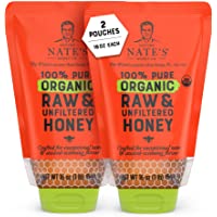 Nature Nate's 100% Pure USDA Organic Raw & Unfiltered Honey, Two 16 oz. No-Drip Sustainable Squeeze Pouches; Purity…
