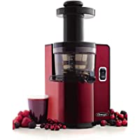 Omega Juicer Vertical Slow Masticating Juice Extractor 43 RPM Compact Design with Automatic Pulp Ejection, 150-Watt, Red
