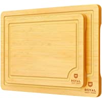Wood Cutting Board Set - Bamboo Cutting Board with Juice Groove - Kitchen Chopping Board for Meat (Butcher Block) Cheese…