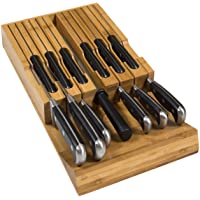 In-Drawer Bamboo Knife Block Holds 12 Knives (Not Included) Without Pointing Up PLUS a Slot for your Knife Sharpener…