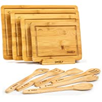 SMIRLY Wood Cutting Boards for Kitchen - Bamboo Cutting Board Set, Chopping Board Set - Wood Cutting Board Set with…