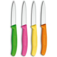 Victorinox 4-Piece Set of 3.25 Inch Swiss Classic Paring Knives with Straight Edge, Spear Point, 3.25", Pink/Green…