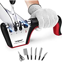 4-in-1 longzon [4 stage] Knife Sharpener with a Pair of Cut-Resistant Glove, Original Premium Polish Blades, Best…