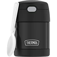 THERMOS FUNTAINER 10 Ounce Stainless Steel Vacuum Insulated Kids Food Jar with Folding Spoon, Black