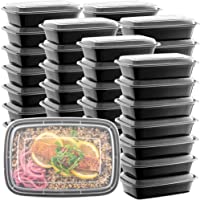 50-Pack Meal Prep Plastic Microwavable Food Containers For Meal Prepping With Lids 28 oz. 1 Compartment Black…