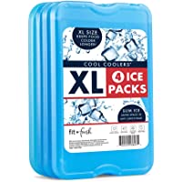Cool Coolers by Fit + Fresh Slim Compact Reusable XL Ice Pack, Perfect for Lunch Boxes, Coolers, and Beach Bags, Blue, 4…