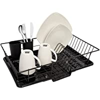 Sweet Home Collection Dish Drainer Drain Board and Utensil Holder Simple Easy to Use, 12" x 19" x 5", Black