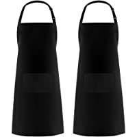 Syntus 2 Pack 100% Cotton Adjustable Bib Apron with 2 Pockets Cooking Kitchen Aprons for Women Men Chef,Black