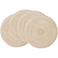 SHACOS Round Braided Placemats Set of 4 Round Table Mats for Dining Tables 15 inch Washable (Beige, 4)