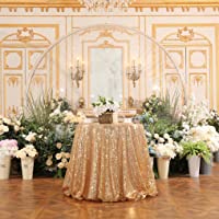 PartyDelight Sequin Tablecloth, Table Topper, Tree Skirt, Round, 48", Light Gold