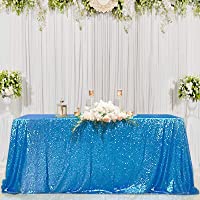 B-COOL 50x50 Inch Sequin Tablecloth Rectangle Party Table Fabric Aqua Blue Glitter Table Overlays for Christmas Prom…