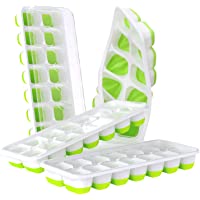 DOQAUS Ice Cube Trays 4 Pack, Easy-Release Silicone & Flexible 14-Ice Cube Trays with Spill-Resistant Removable Lid…