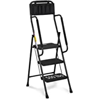 HBTower 3 Step Ladder with Handrails, 500 lbs Folding Step Stool with Attachable Tool Bag & Anti-Slip Wide Pedal for…