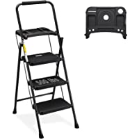 HBTower 3 Step Ladder with Tool Tray, Folding Step Stool with Wide Non-Slip Pedal and Comfort Handgrip for Household and…