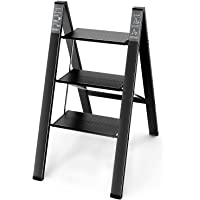 ASoopher 3 Step Ladder, Aluminum Folding Step Stool with Wide Anti-Slip Pedal, 330 Lbs Capacity, Lightweight & Portable…
