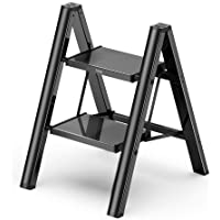 2 Step Ladder Folding Step Stool with Anti-Slip Sturdy and Wide Pedal, Aluminum Portable Lightweight Ladder Shelf Multi…