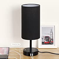 Bedside Lamp with USB Port - Touch Control Table Lamp for Bedroom 3 Way Dimmable Nightstand Lamp with Round Black Fabric…