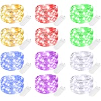 12 Pack Led Fairy Lights Battery Operated String Lights Waterproof Silver Wire, 7Ft 20 Led Firefly Starry Moon Lights…