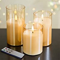 Eywamage Glass Flameless Candles with Remote Flickering Real Wax Wick LED Pillar Candles Battery Operated 3 Pack D 3" H…