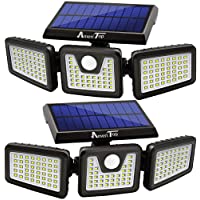 Solar Lights Outdoor, 2 Pack AmeriTop 128 LED 800LM Cordless LED Solar Motion Sensor Lights; 3 Adjustable Heads, 270…