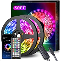 50Ft LED Strip Lights Music Sync Color Changing RGB LED Strip 44-Key Remote, Sensitive Built-in Mic, App Controlled LED…