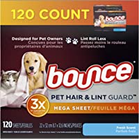 Bounce Pet Hair and Lint Guard Mega Dryer Sheets for Laundry, Fabric Softener with 3X Pet Hair Fighters, Fresh Scent…