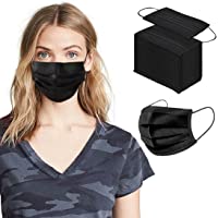 Black Disposable Face Masks, 100Pcs Adult Face Mask 3 Ply Safety Mouth-Cover with Elastic Earloops, Breathable Face…