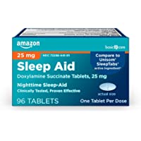 Amazon Basic Care Sleep Aid Tablets, Doxylamine Succinate Tablets, 25 mg, Nighttime Sleep Aid to Help You Fall Asleep…