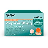 Amazon Basic Care Aspirin 81 mg Pain Reliever (NSAID) Chewable Tablets, Low Dose Aspirin, Orange Flavor, 36 Count