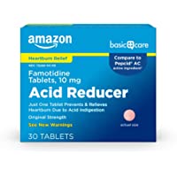 Amazon Basic Care Original Strength Famotidine Tablets, 10 mg, Acid Reducer for Heartburn Relief, 30 Count