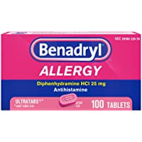 Benadryl Ultratabs Antihistamine Allergy Relief Tablets, Diphenhydramine HCl 25mg, 100 ct