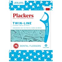 Plackers TwinLine Dental Floss Picks, Green, Mint, 75 Count