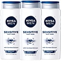NIVEA MEN Sensitive Body Wash with Bamboo Extract, 3 Pack of 16.9 Fl Oz Bottles