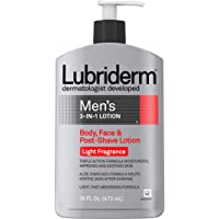 Lubriderm Men's 3-In-1 Lotion Enriched with Soothing Aloe for Body and Face, Non-Greasy Post Shave Moisturizer with…