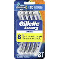Gillette Sensor3 Comfort Disposable Razors for Men, 8 Count, Lubrastrip Glides Easily Over Your Skin
