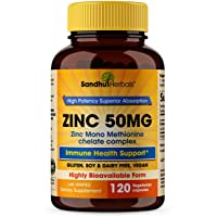 Zinc 50mg Supplement 120 Vegetarian Capsules, Zinc Highly Absorbable Supplements for Immune Support System, Gluten Free…