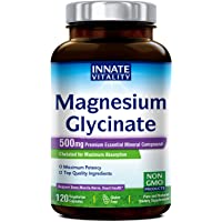 Magnesium Glycinate 500mg per Caps, 120 Veggie Caps, Chelated for Maximum Absorption, Non-GMO, NO Gluten Dairy & Soy…