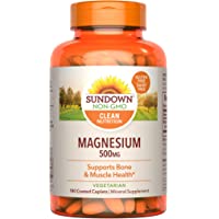 Sundown Magnesium Supplement, Non-GMOˆ, Gluten-Free, Dairy-Free, Vegetarian, 500mg Coated Caplets, 180 Count, 6 Month…