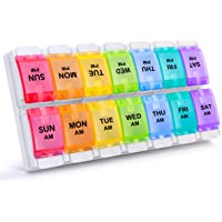 AM PM Weekly 7 Day Pill Organizer, Sukuos Large Daily Pill Cases Pill Box with Easy Push Button Design for Pills/Vitamin…